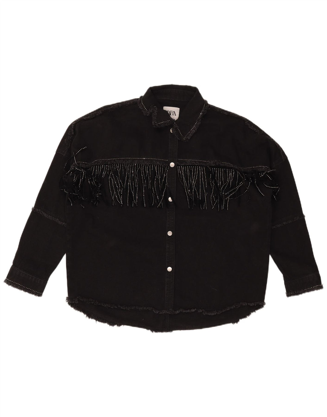 ZARA Womens Oversized Denim Jacket UK 6 XS Black Cotton