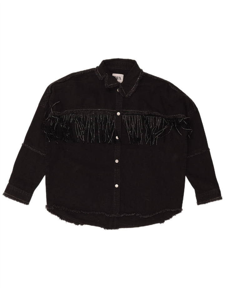 ZARA Womens Oversized Denim Jacket UK 6 XS Black Cotton