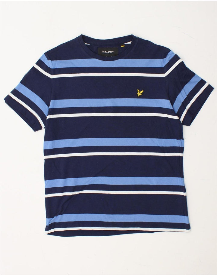 LYLE & SCOTT Mens T-Shirt Top Medium Navy Blue Striped Cotton