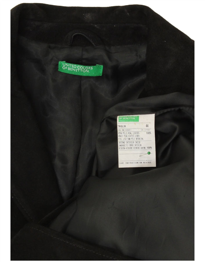 BENETTON Womens 3 Button Suede Blazer Jacket IT 44 Medium Black Leather