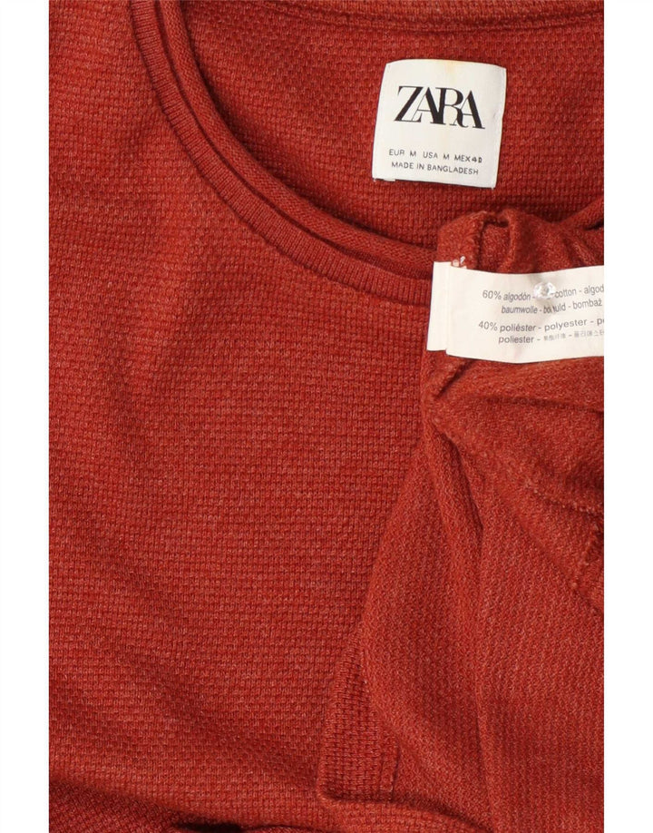 Zara Mens Crew Neck Jumper Sweater Medium Red Cotton
