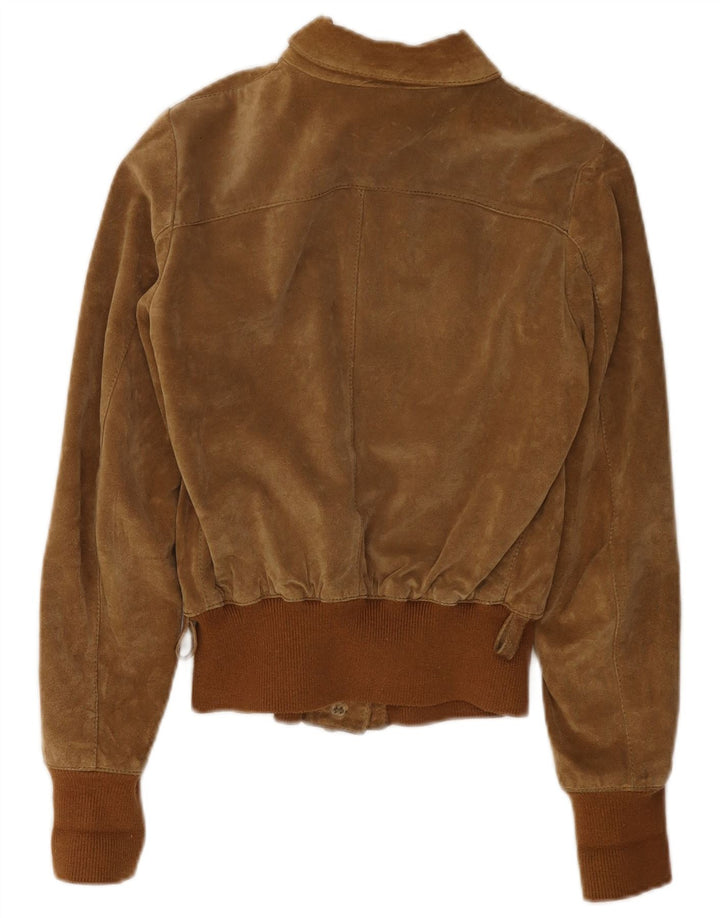 MAURO GRIFONI  Womens Suede Bomber Jacket IT 42 Medium Brown Leather