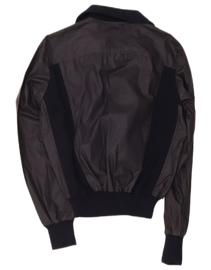 Vintage Womens Bomber Jacket IT 48 XL Navy Blue Colourblock Polyester