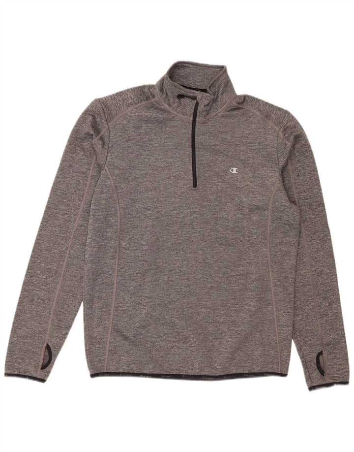 Champion Mens Zip Neck Sweatshirt Jumper Large Grey Flecked Polyester