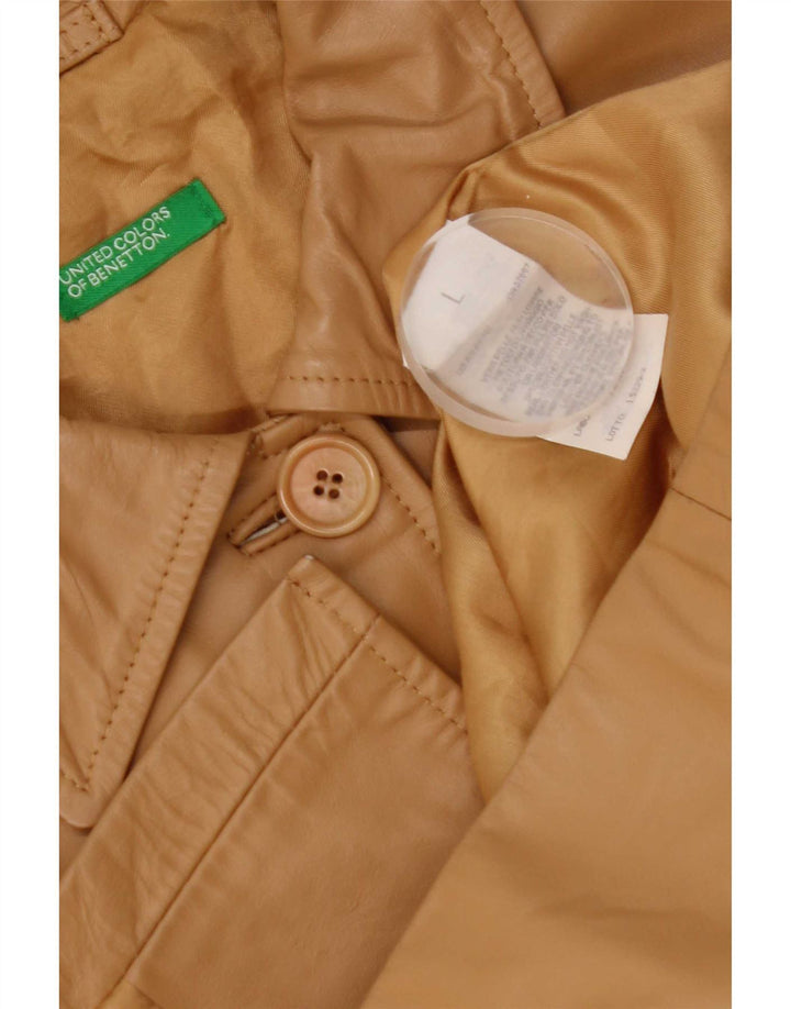 Benetton Womens Leather Jacket UK 16 Large Beige Leather