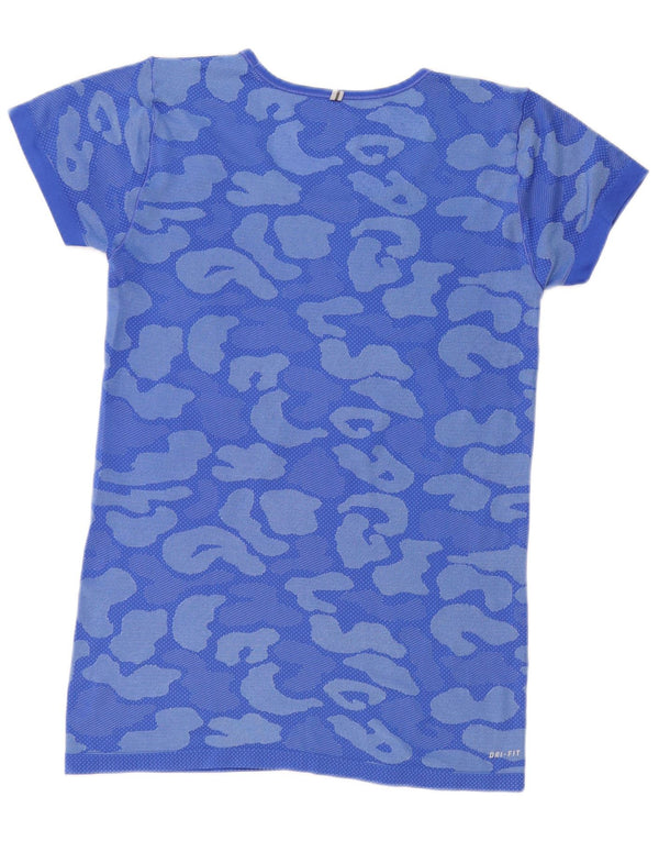 NIKE Womens Dri Fit T-Shirt Top UK 10 Small Blue Camouflage