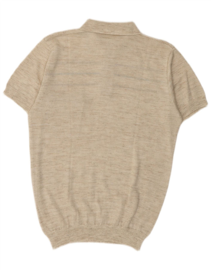 Vintage Mens Polo Shirt Medium Beige Striped