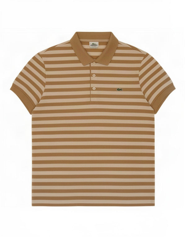 Lacoste Mens Polo Shirt Size 4 Medium Brown Striped Cotton