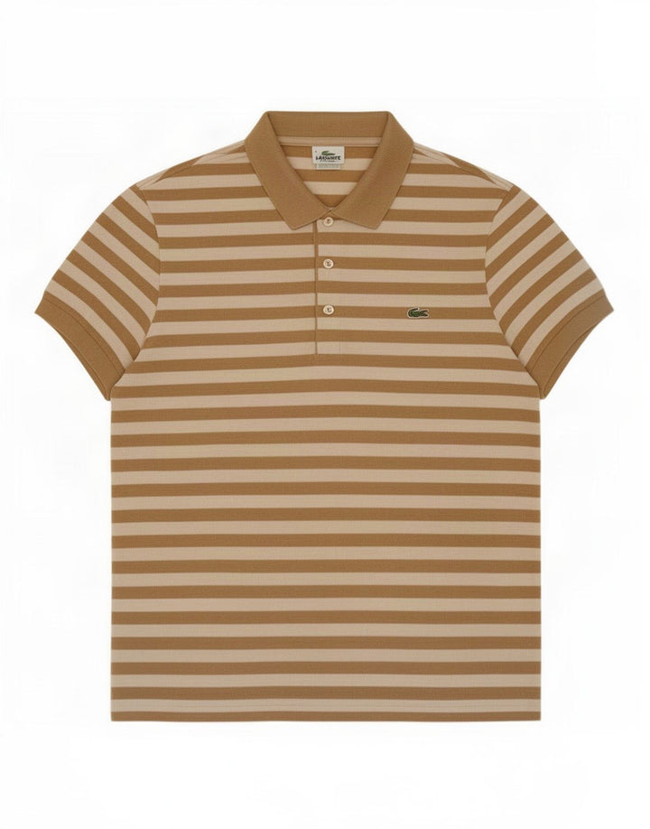 Lacoste Mens Polo Shirt Size 4 Medium Brown Striped Cotton