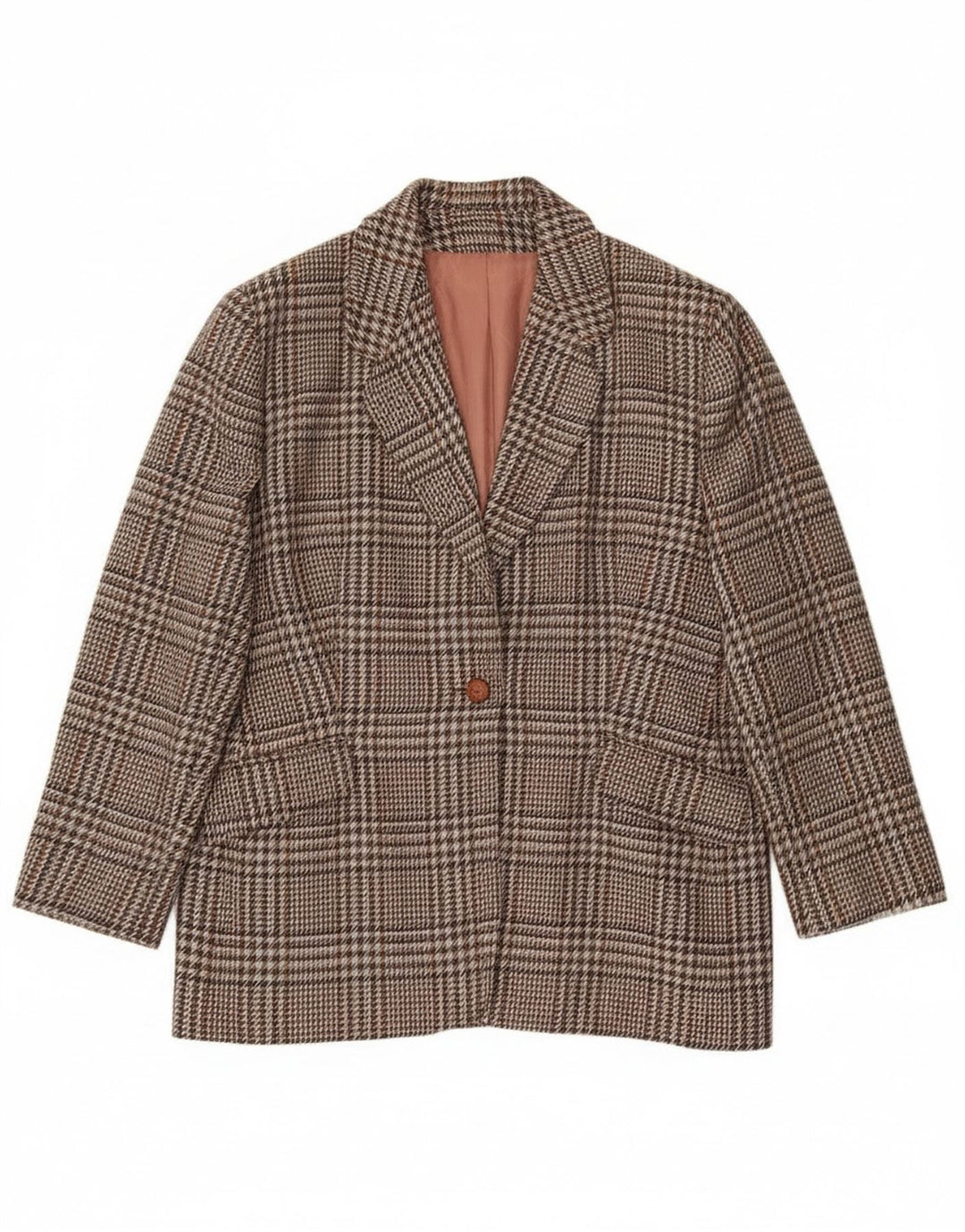 Vintage Womens 1 Button Blazer Jacket UK 20 2XL Brown Check Wool