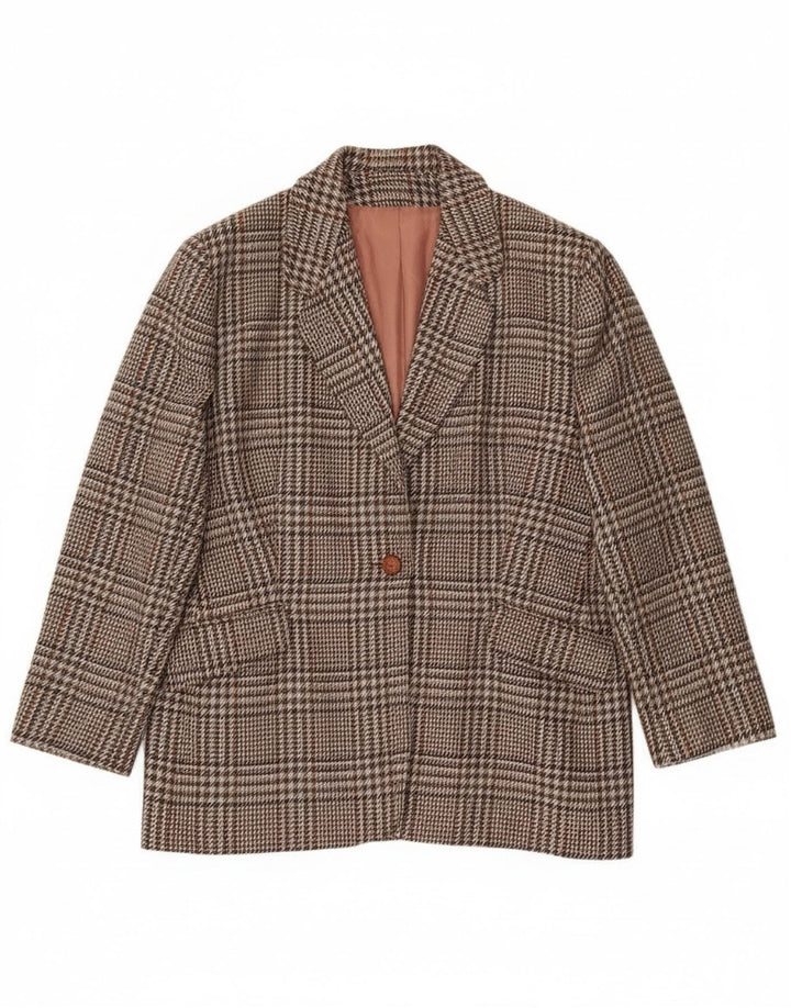 Vintage Womens 1 Button Blazer Jacket UK 20 2XL Brown Check Wool