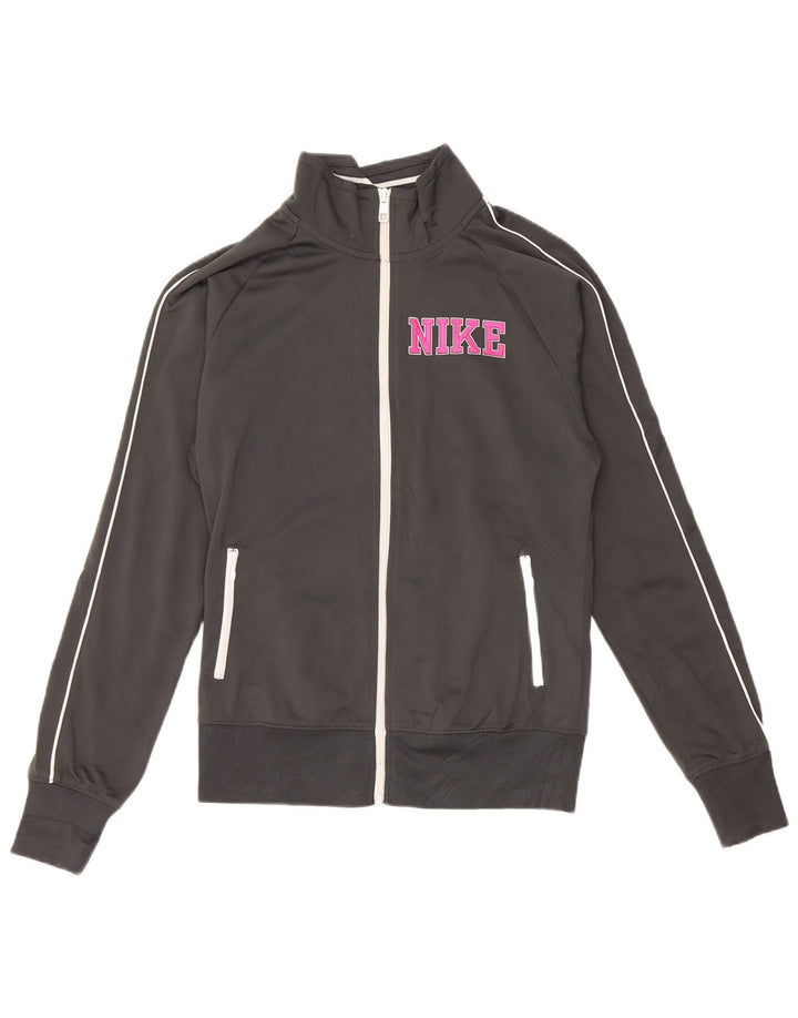 NIKE Womens Graphic Tracksuit Top Jacket UK 14 Medium Grey Polyester