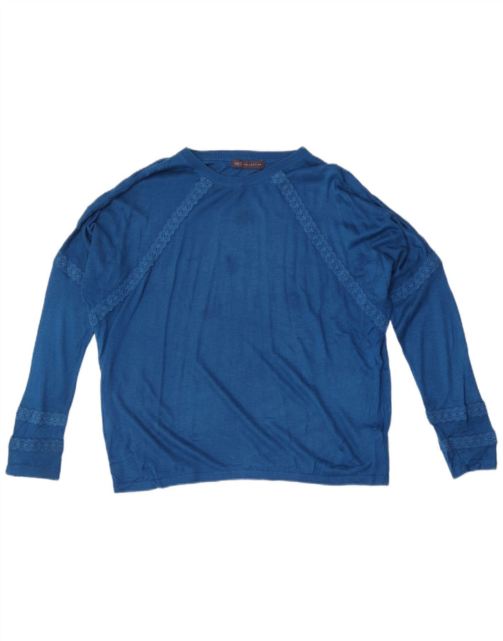 Marks & Spencer Womens Oversized Boat Neck Jumper Sweater UK 14 Medium Blue