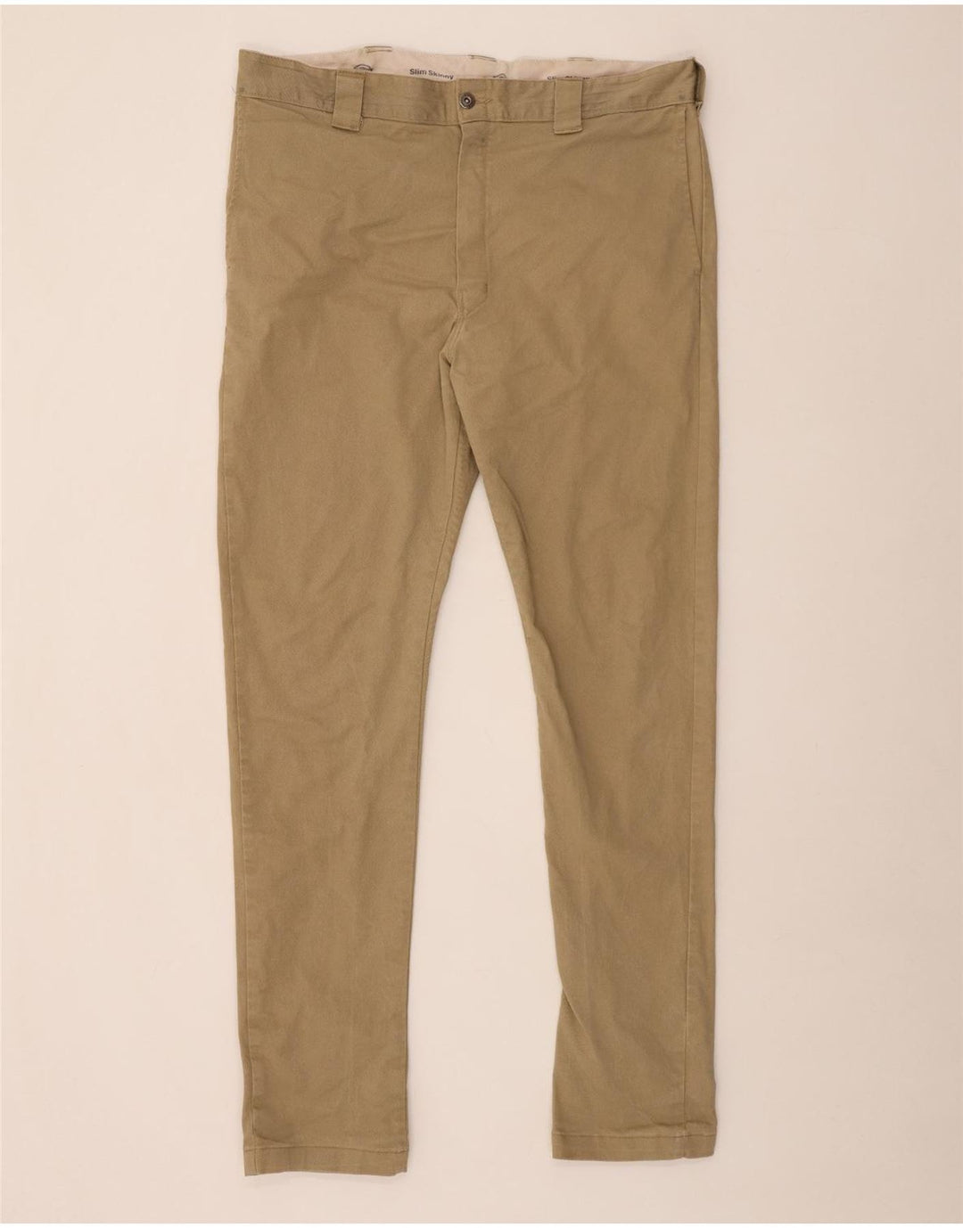 DICKIES Mens Slim Skinny Chino Trousers W38 L34 Beige Cotton