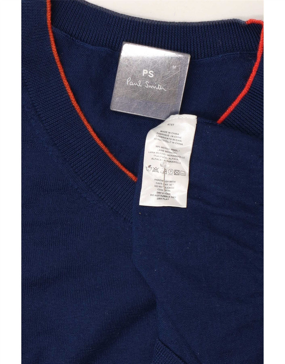 Paul Smith Mens V-Neck Jumper Sweater Medium Navy Blue Wool