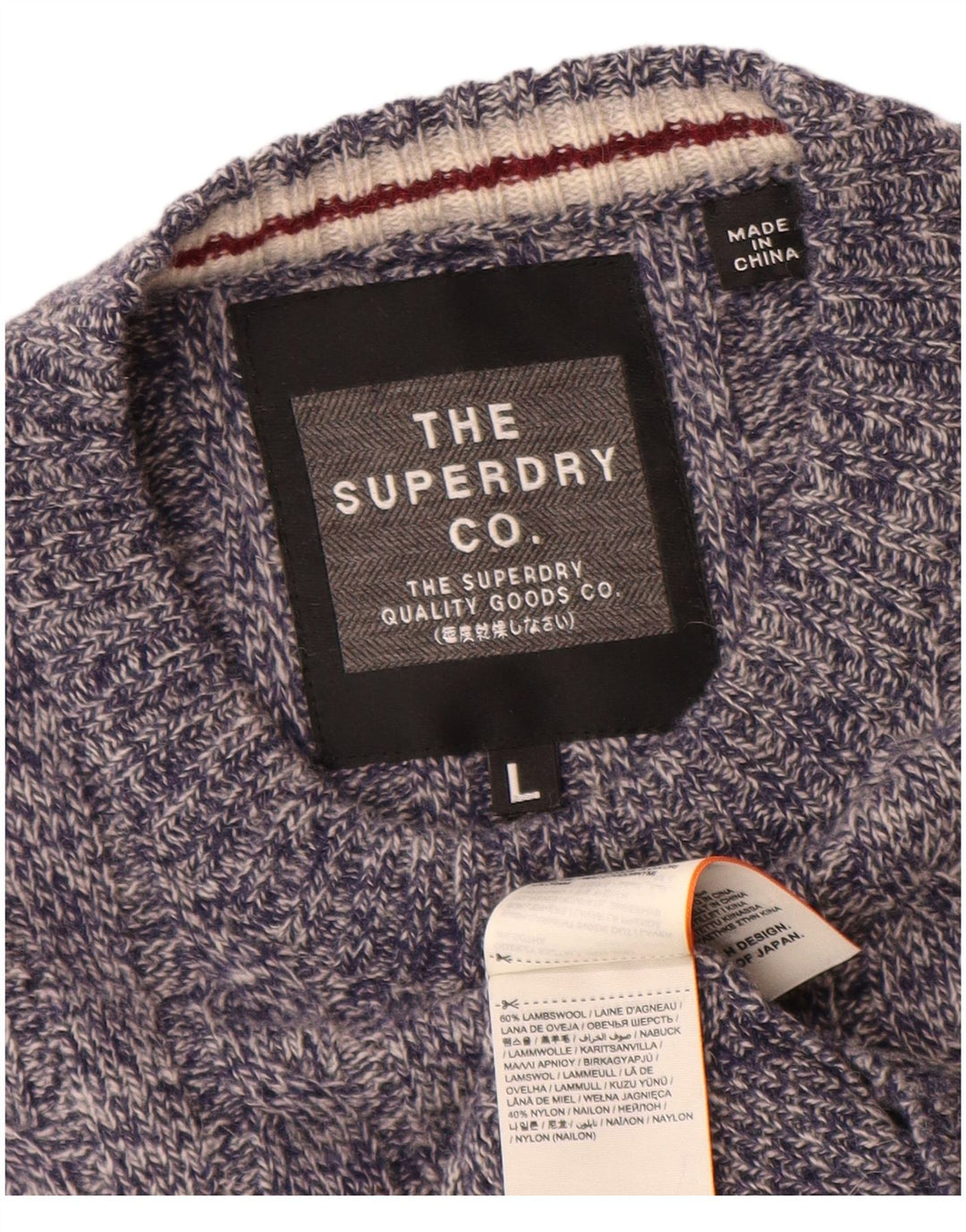 Superdry Mens Crew Neck Jumper Sweater Large Navy Blue Flecked Lambswool