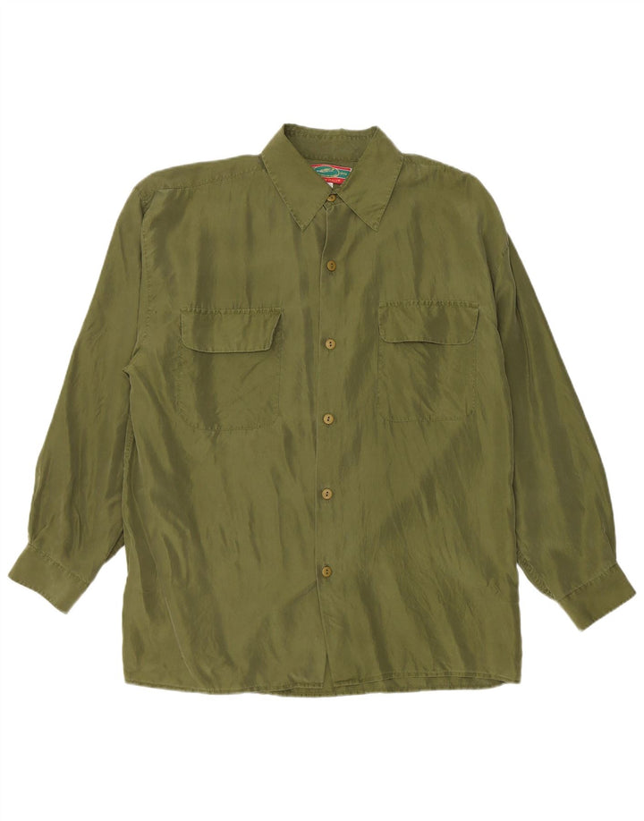 Vintage Mens Shirt Large Green Silk