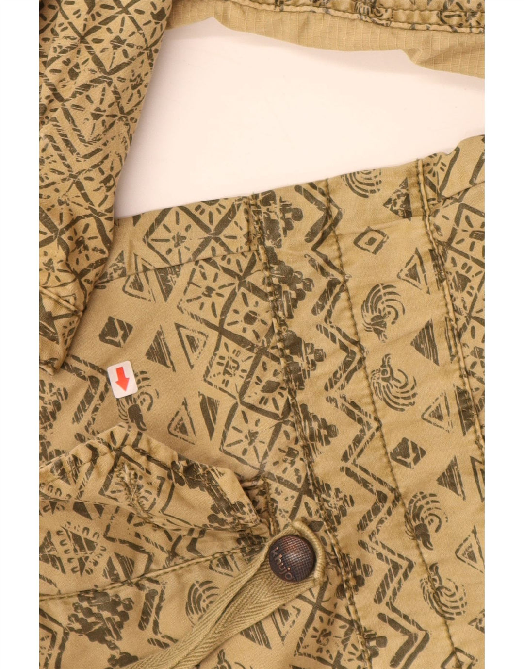 KHUJO Womens Hooded Parka Jacket UK 16 Large Beige Geometric Cotton