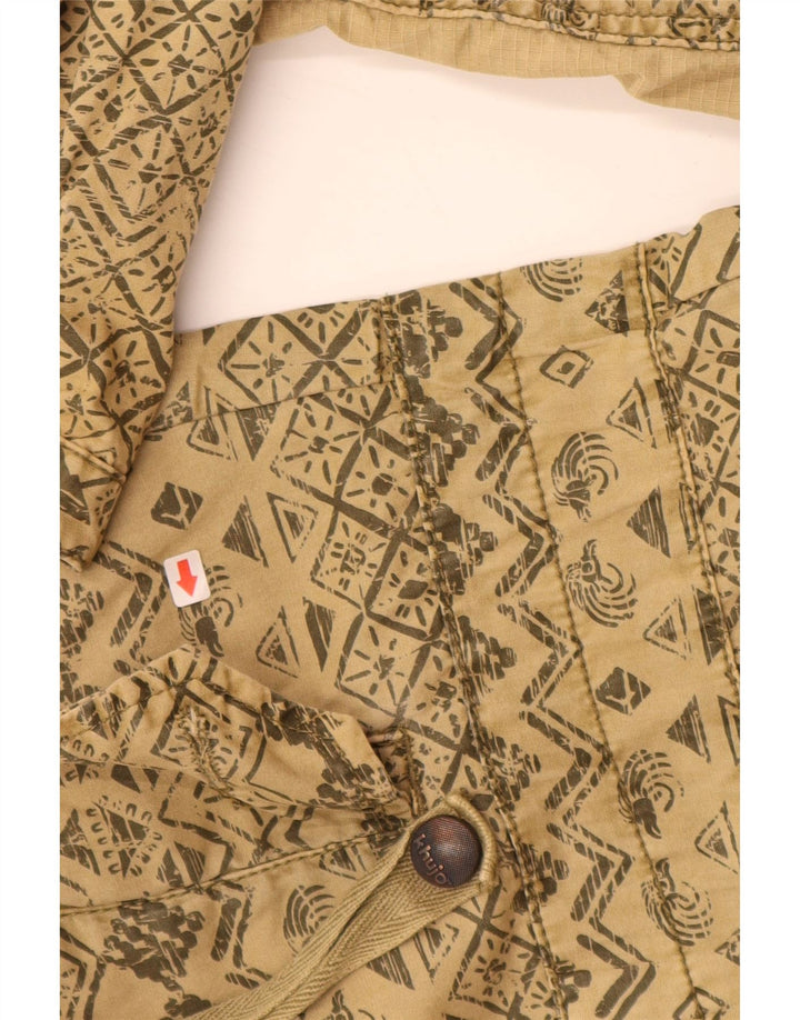 KHUJO Womens Hooded Parka Jacket UK 16 Large Beige Geometric Cotton