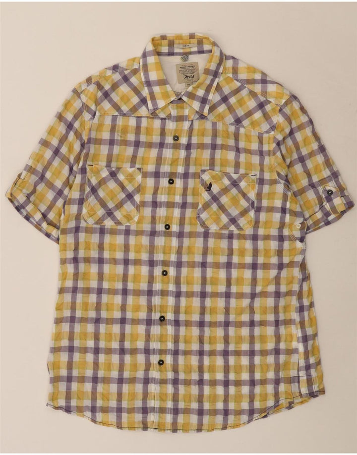 Marlboro Classics Mens Short Sleeve Shirt 2XL Yellow Gingham Cotton