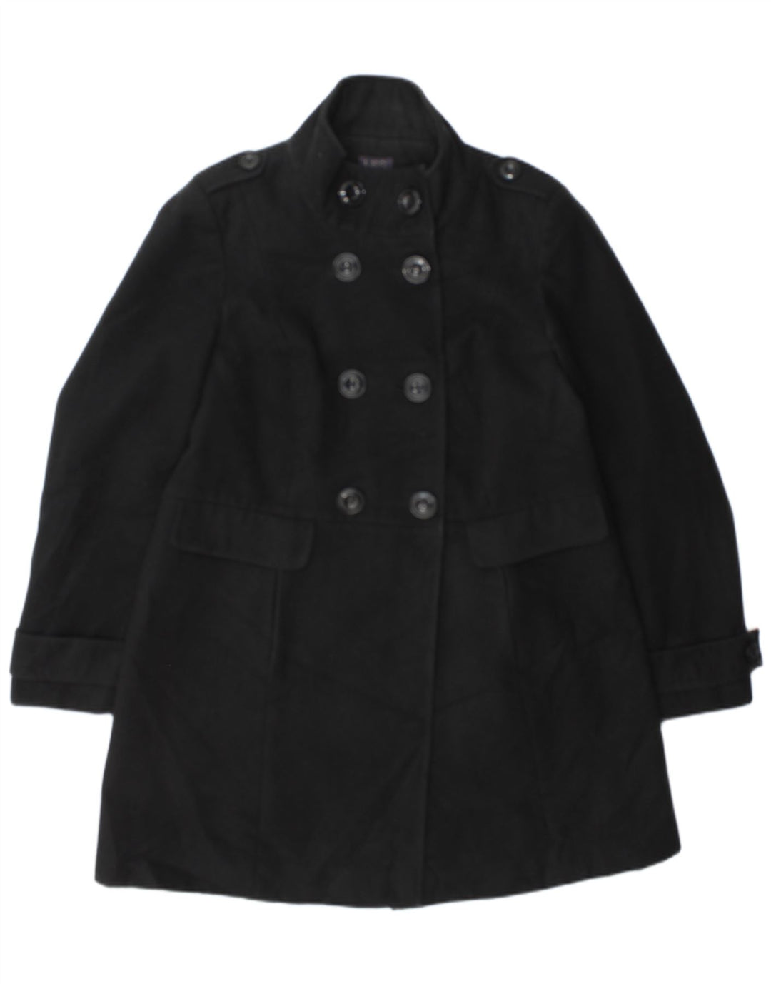 Marks & Spencer Womens Double Breasted Coat UK 14 Medium Black Polyester