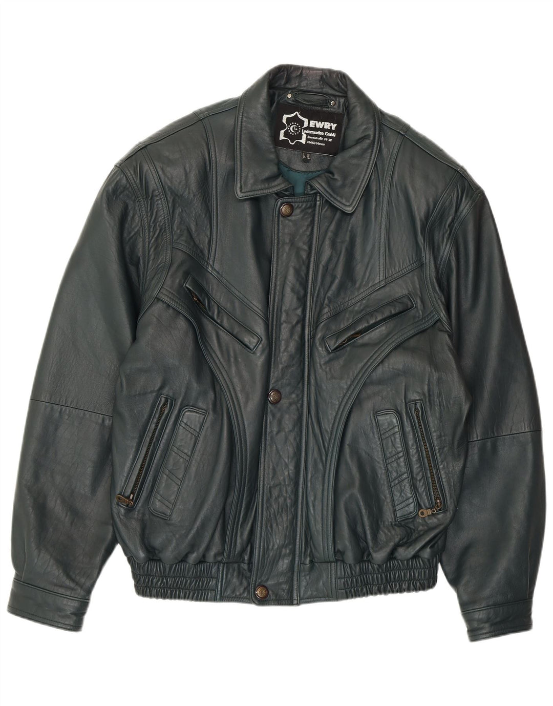 VINTAGE Mens Leather Jacket EU 56 3XL Green Leather