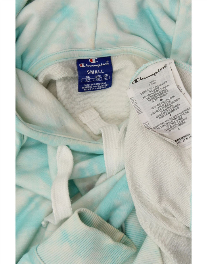 CHAMPION Womens Oversized Hoodie Jumper UK 10 Small Blue Tie Dye Cotton