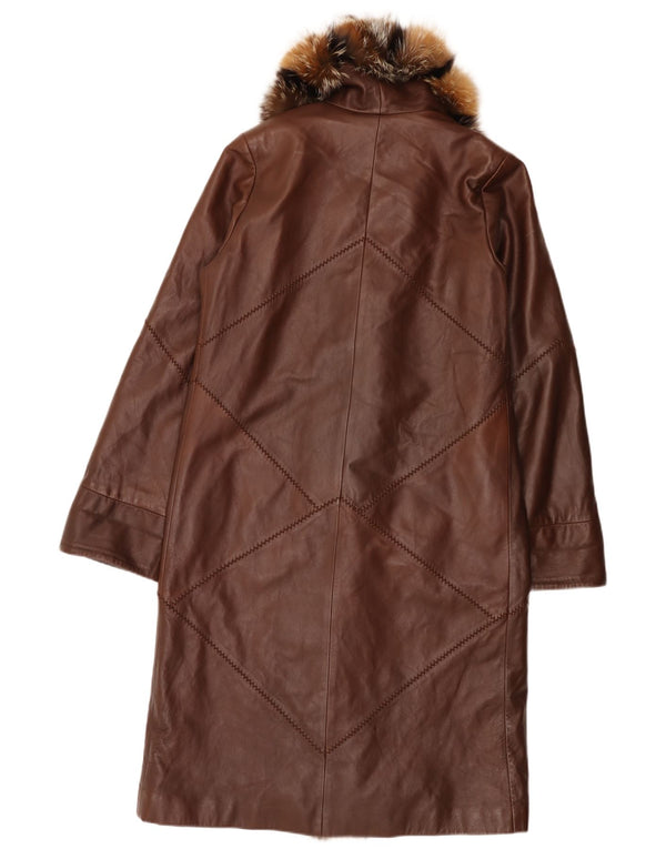Anna Paola Womens Leather Coat IT 44 Medium Brown