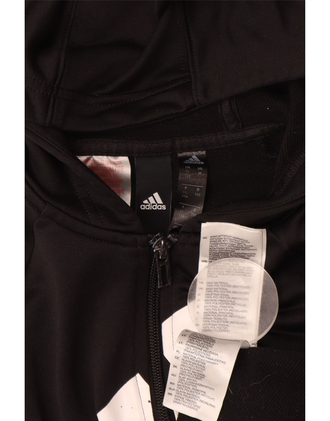 ADIDAS Girls Graphic Zip Hoodie Sweater 11-12 Years Black Polyester