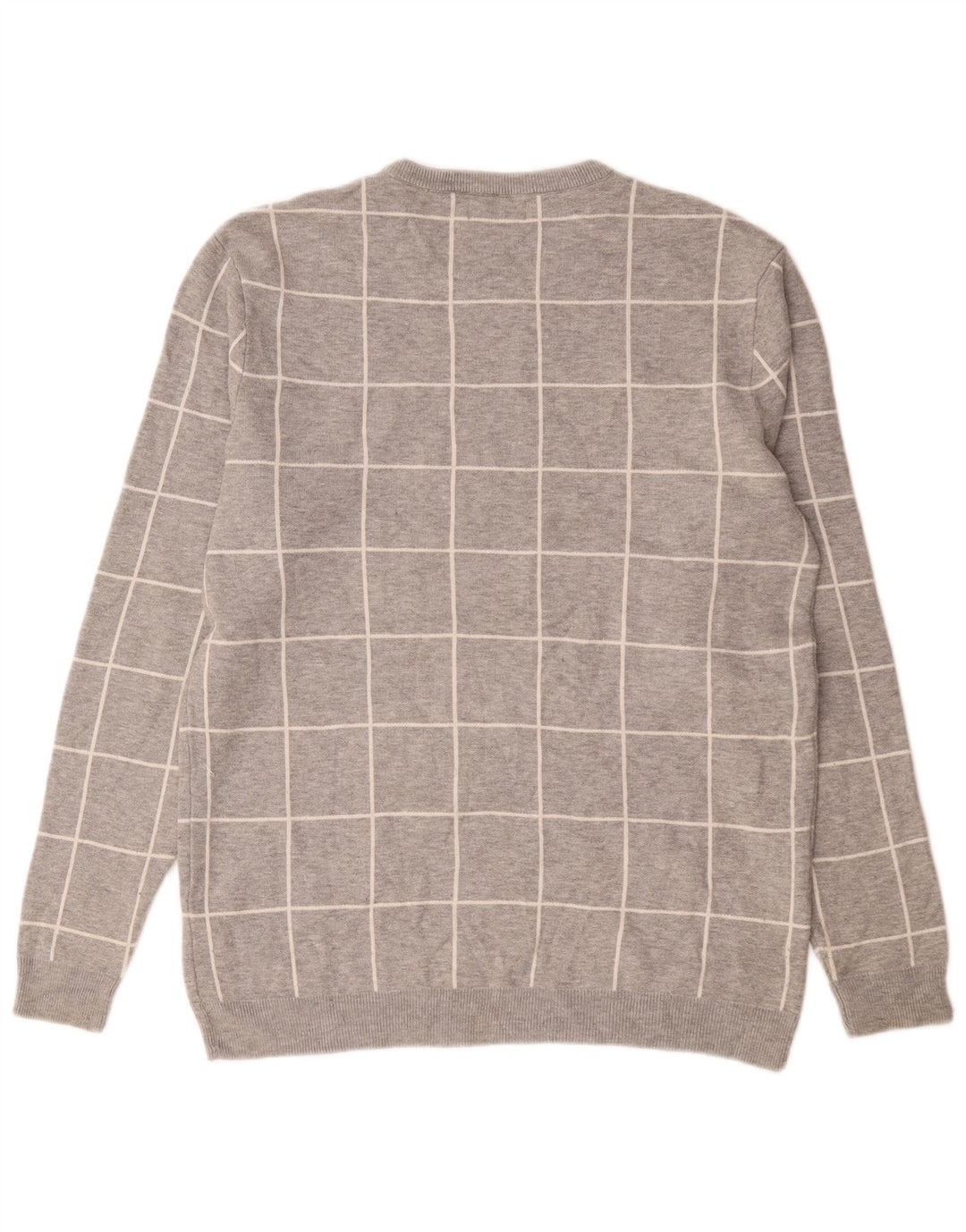 Zara Mens Crew Neck Jumper Sweater XL Grey Check Nylon