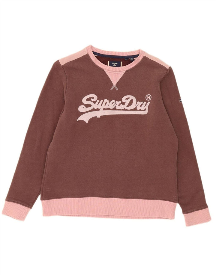 SUPERDRY Womens Oversized Sweatshirt Jumper UK 10 Small Brown Colourblock