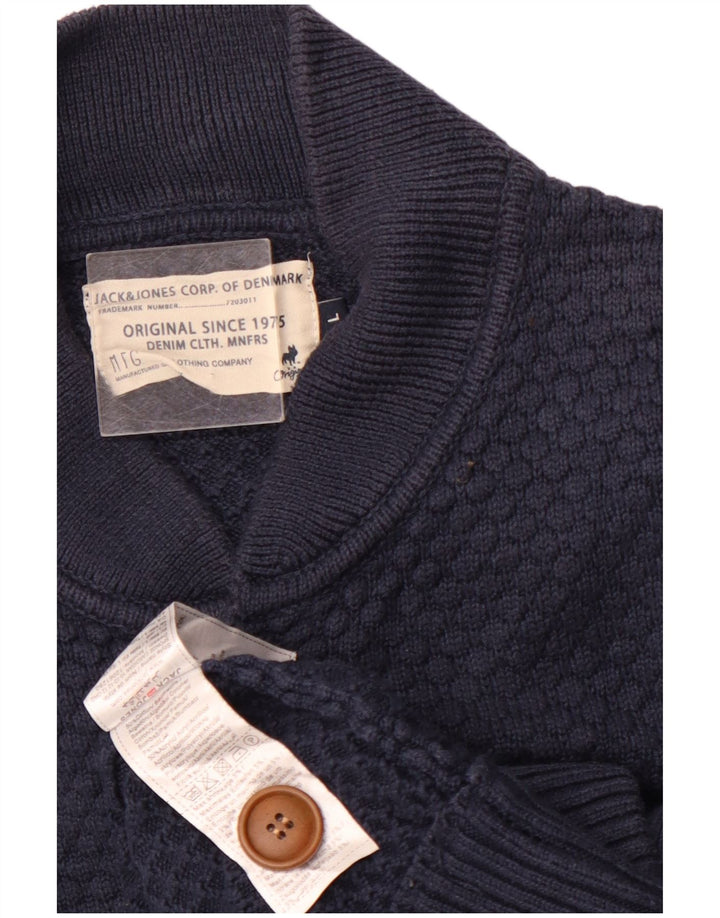 JACK & JONES Mens Cardigan Sweater Large Navy Blue Cotton