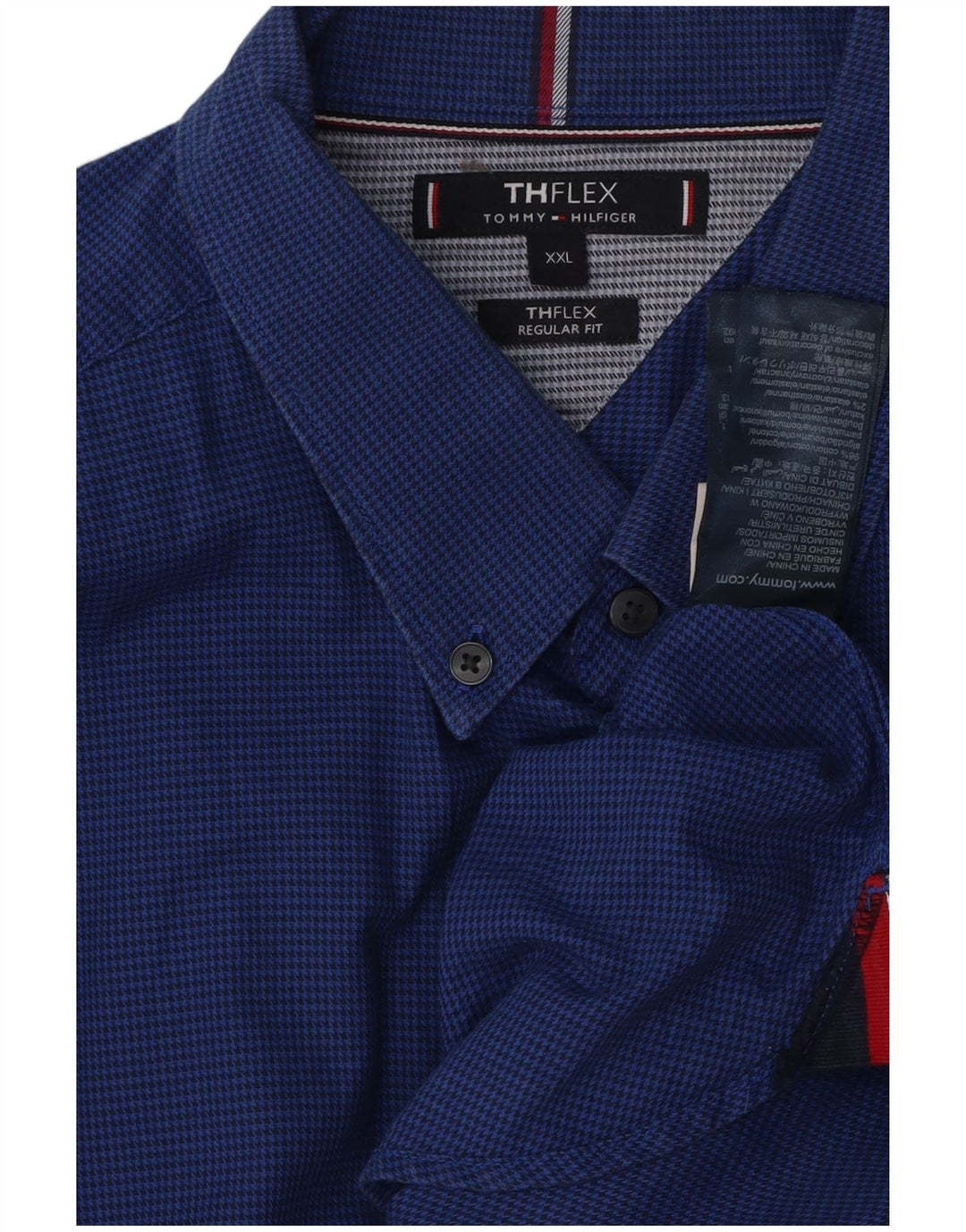 TOMMY HILFIGER Mens Regular Fit Shirt 2XL Blue Houndstooth Cotton