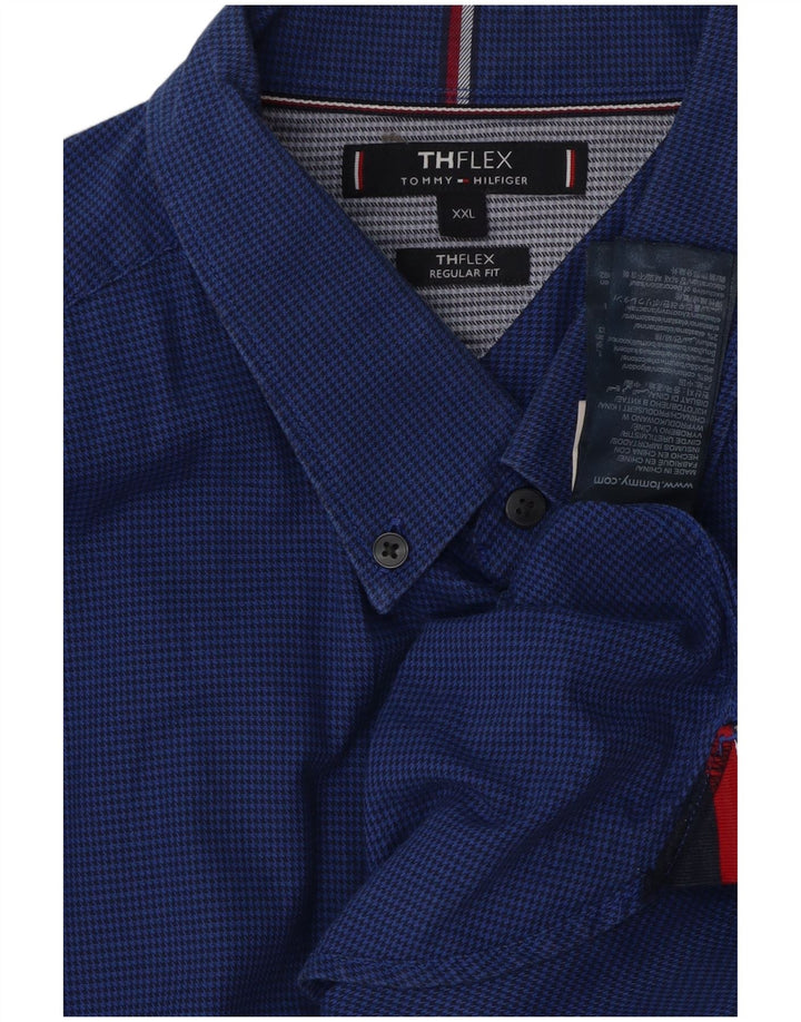 TOMMY HILFIGER Mens Regular Fit Shirt 2XL Blue Houndstooth Cotton