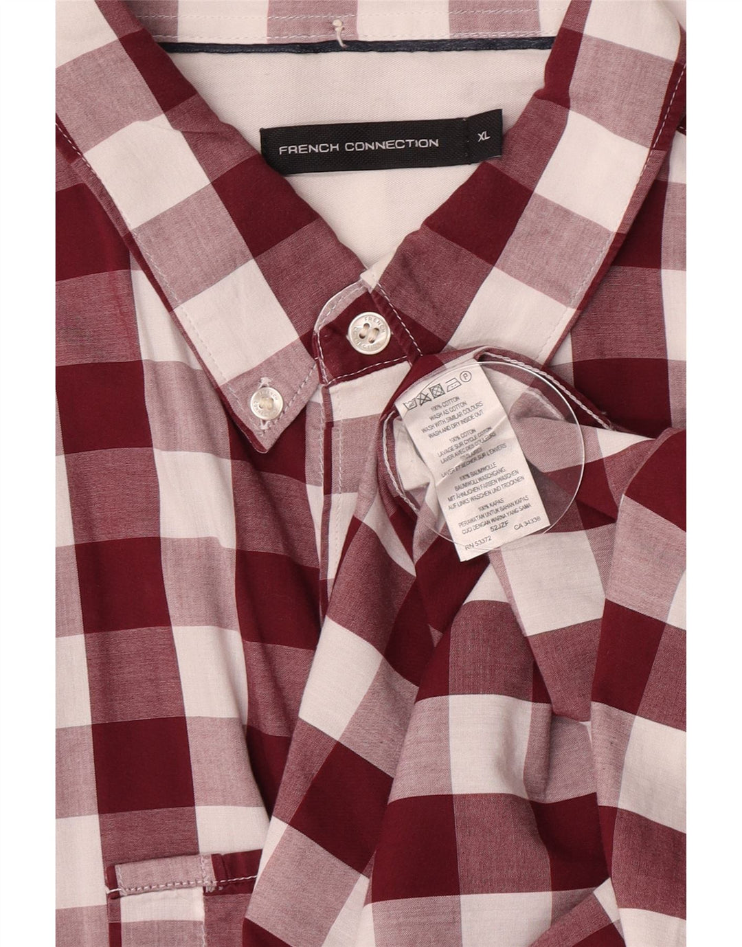 French Connection Mens Shirt XL Burgundy Gingham Cotton