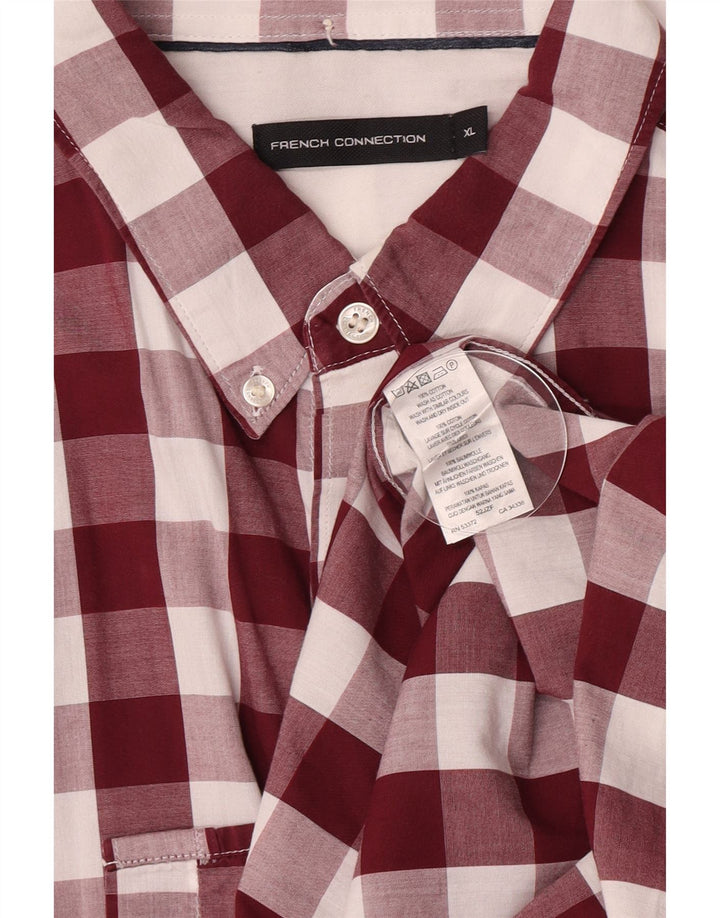 French Connection Mens Shirt XL Burgundy Gingham Cotton