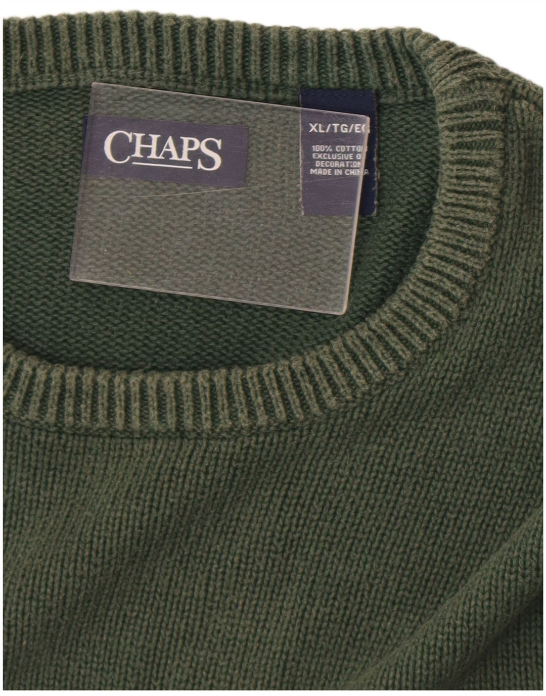 Chaps Mens Crew Neck Jumper Sweater XL Green Cotton