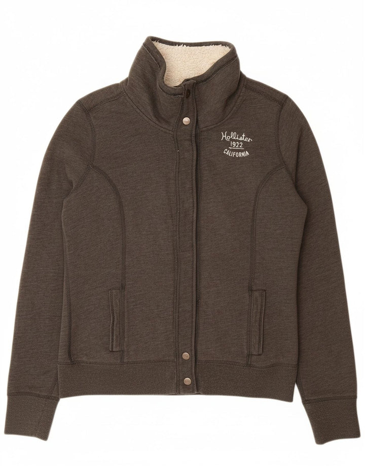 HOLLISTER Womens Sherpa Tracksuit Top Jacket UK 16 Large Grey Cotton