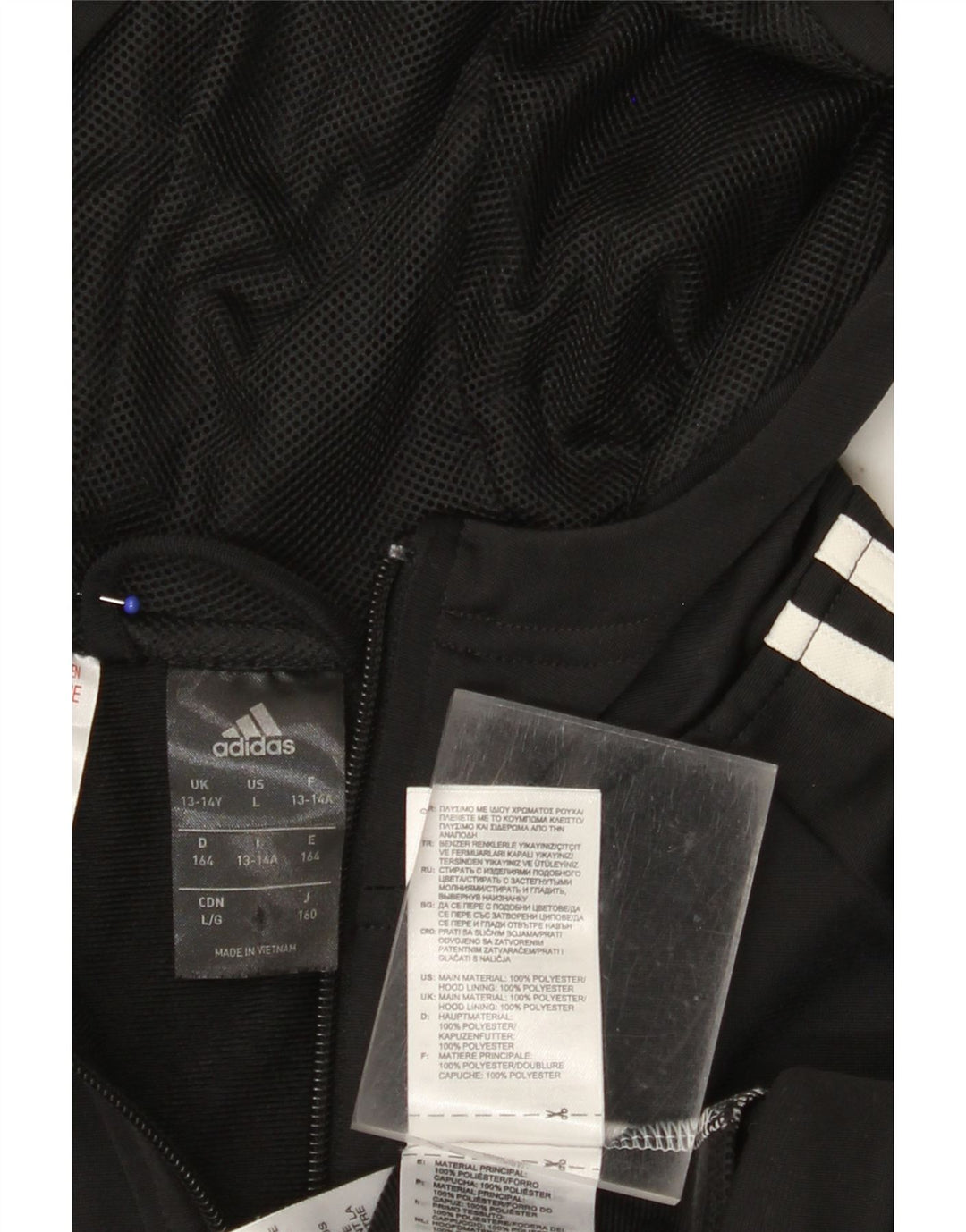 ADIDAS Boys Zip Hoodie Sweater 13-14 Years Black Colourblock Polyester