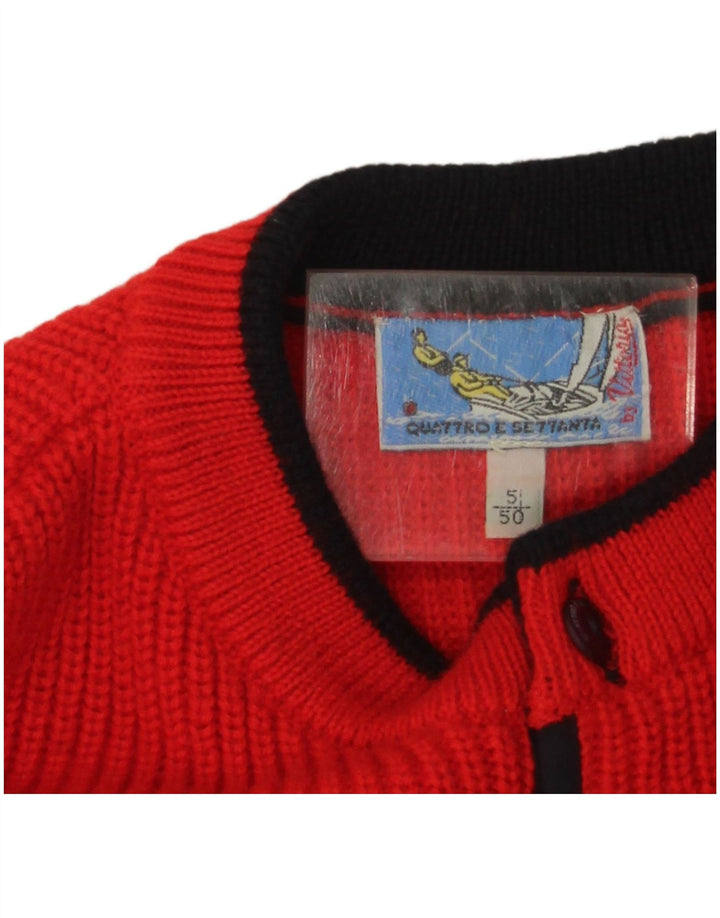 Vintage Mens Crew Neck Jumper Sweater IT 50 Medium Red Colourblock Wool