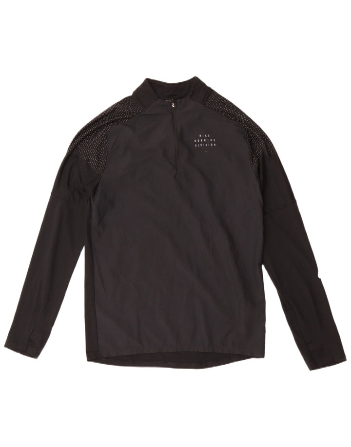 Nike Mens Dri Fit Zip Neck Top Long Sleeve Small Black Spotted Polyester