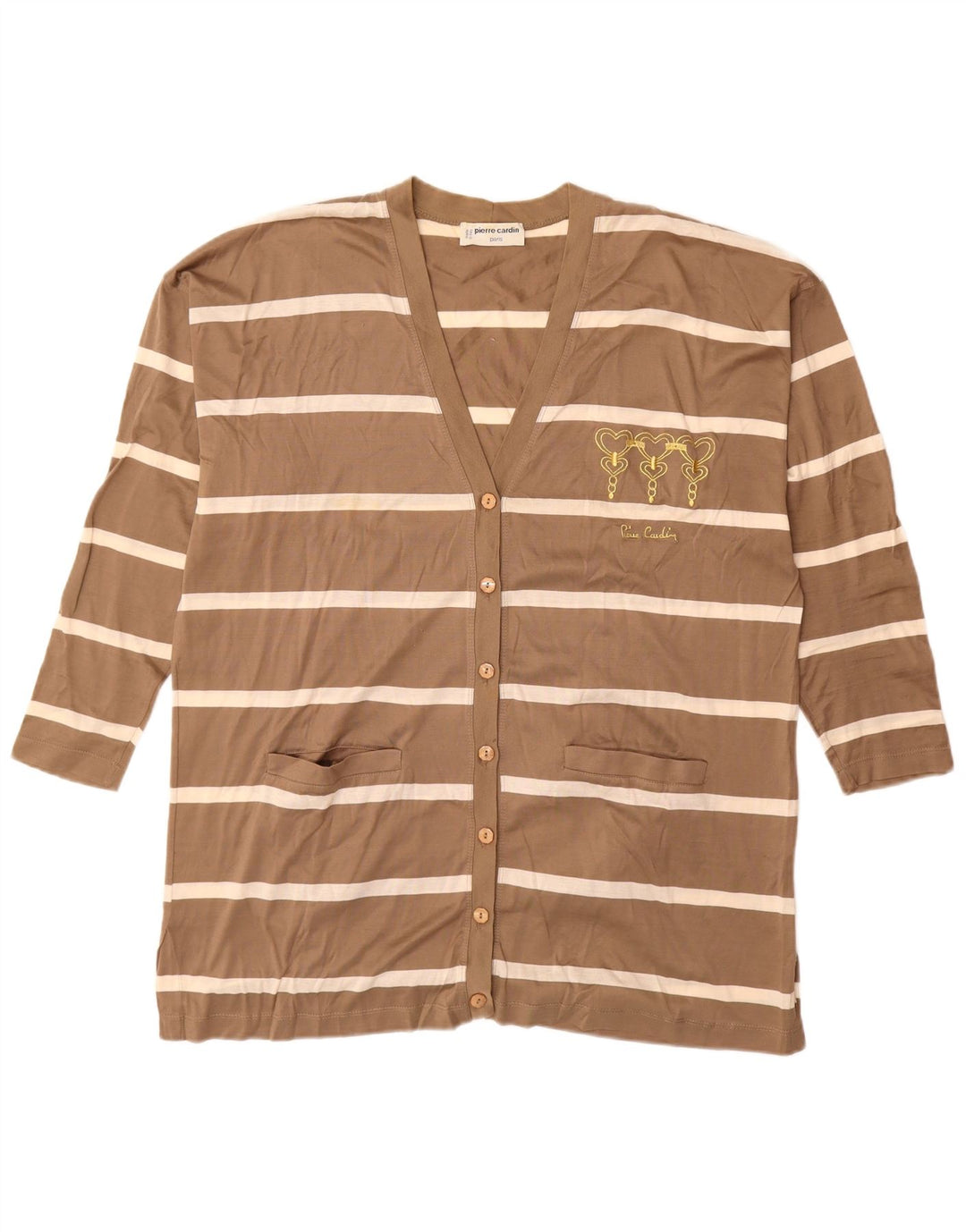 PIERRE CARDIN Womens Longline Cardigan Sweater IT 44 Medium Brown Striped