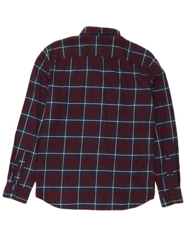 JACK & JONES Mens Flannel Shirt Medium Burgundy Check Cotton