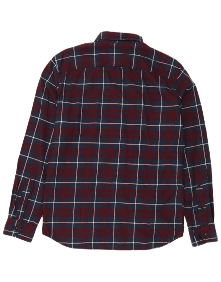 JACK & JONES Mens Flannel Shirt Medium Burgundy Check Cotton