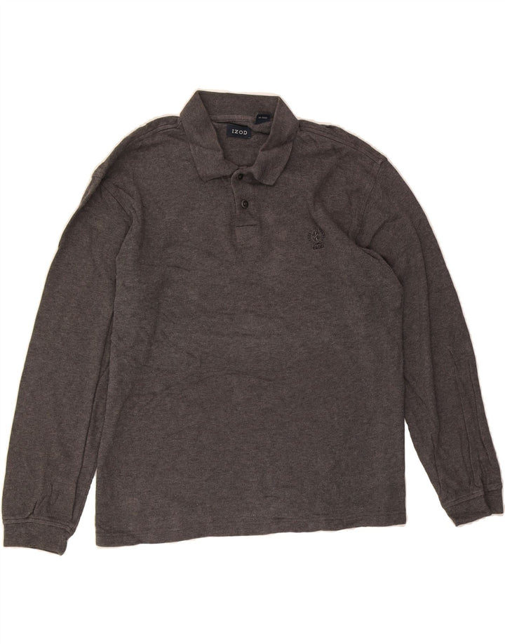 IZOD Mens Long Sleeve Polo Shirt Medium Grey Cotton Vintage Izod and Second-Hand Izod from Messina Hembry 