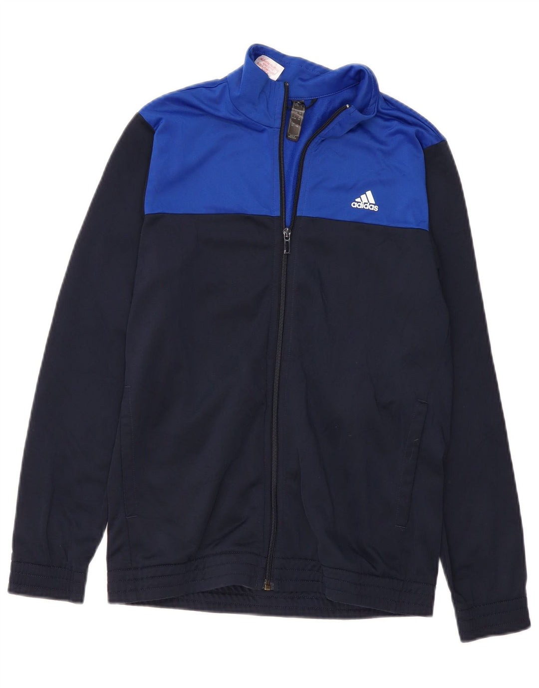 ADIDAS Boys Tracksuit Top Jacket 13-14 Years Navy Blue Colourblock