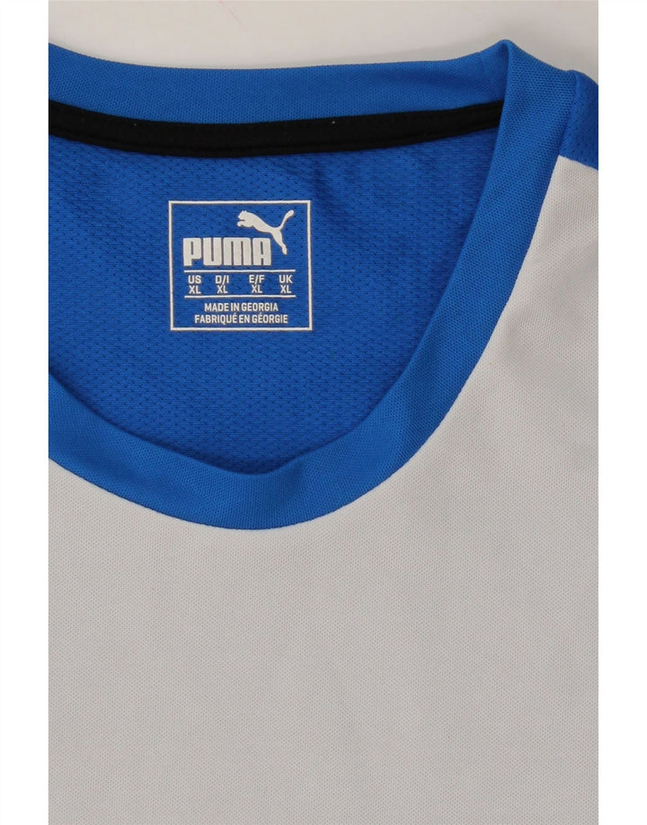 PUMA Mens T-Shirt Top XL Blue Colourblock Vintage Puma and Second-Hand Puma from Messina Hembry 