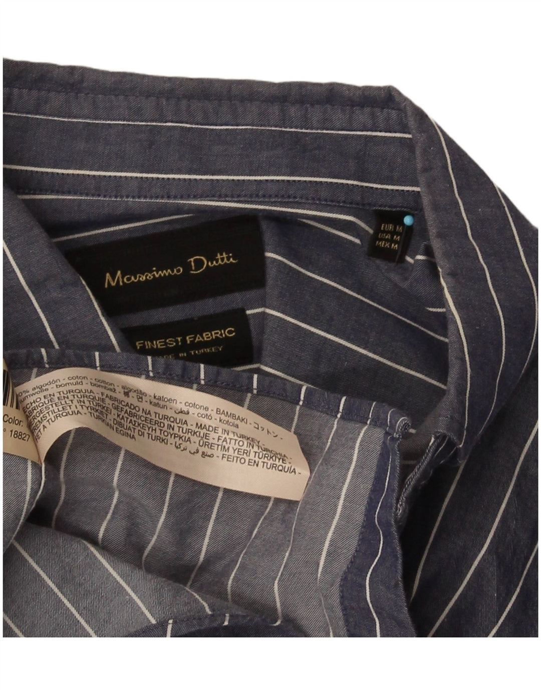 Massimo Dutti Mens Regular Fit Shirt Medium Navy Blue Striped Cotton
