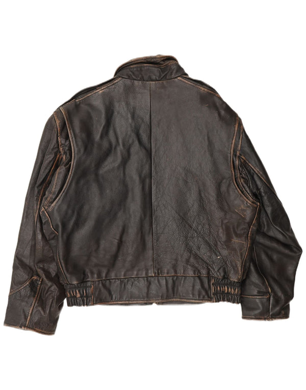 Bomboogie Mens Leather Bomber Jacket UK 42 XL Brown Leather