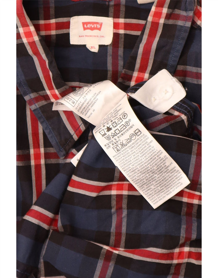 LEVI'S Mens Shirt XL Navy Blue Check Cotton